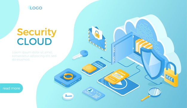 Vettore sicurezza nel cloud e protezione dei dati personali sicurezza informatica e protezione delle reti storaggio nel cloud p