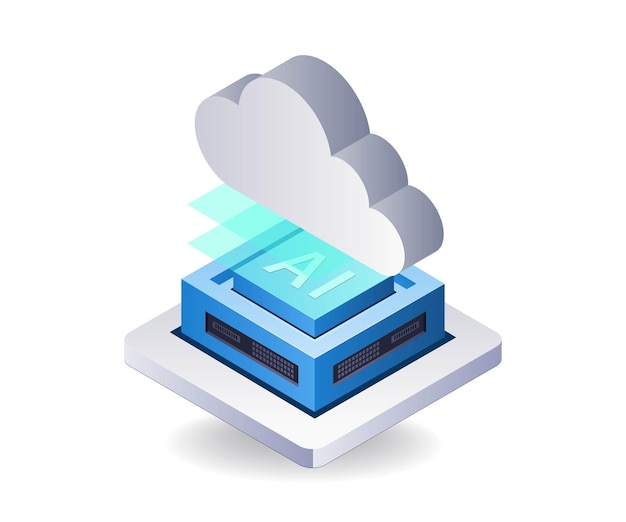 Cloud server artificial intelligence technology infographic 3d illustration flat isometric