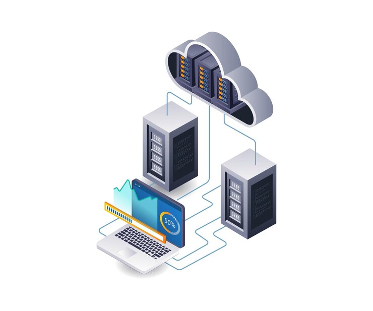 Vector cloud server data analyst technology infographic 3d illustration flat isometric