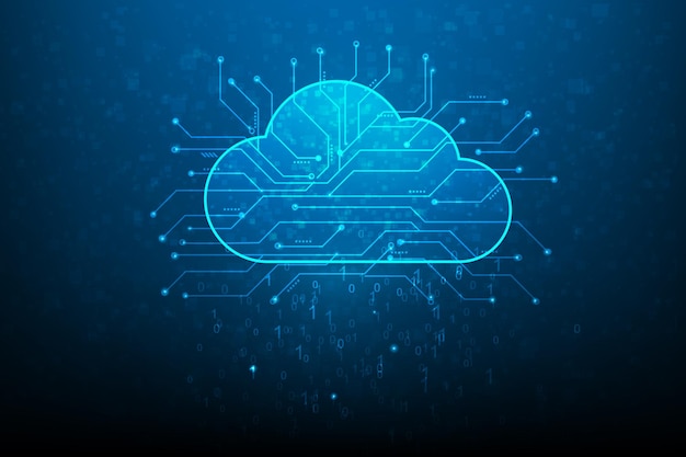 ベクトル 青の暗い背景にクラウド サーバー データ デジタル技術回路。ビジネス インターネット オンライン。