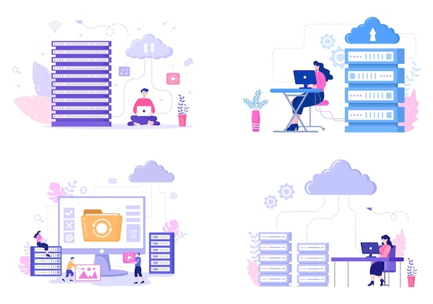 Cloud server hosting storage illustration