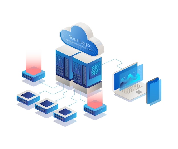 Vector cloud and server isometric