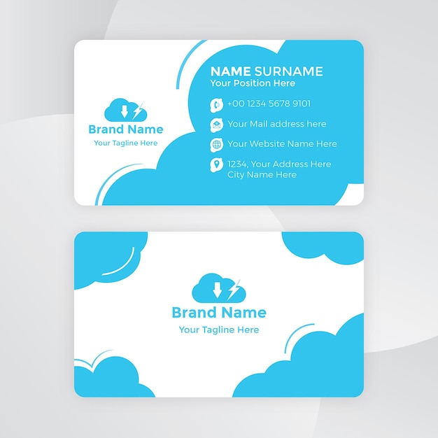 Vector cloud service business card blue theme