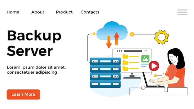 Vector cloud service en server backup concept website landing page sjabloon