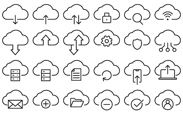 Cloud service and network related line icons Database and online storage line icon set Vector illustration