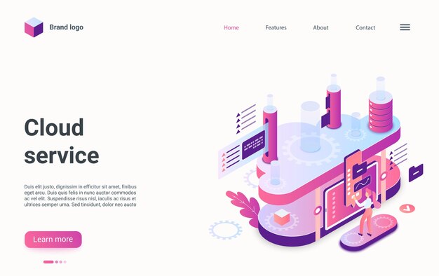 Vector cloud service storage concept isometric landing page d computing data development