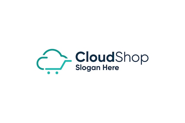 Cloud shop line art logo design