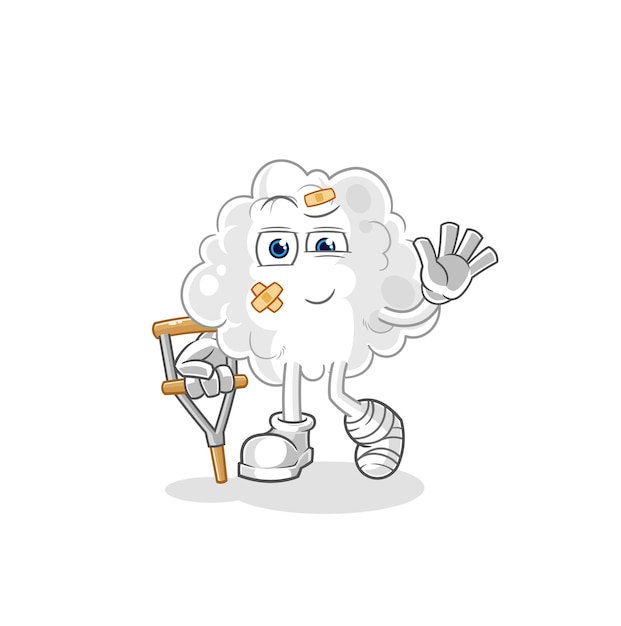 Cloud sick with limping stick cartoon mascot vector