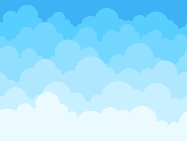 Vector cloud sky cartoon background. blue sky with white clouds  poster or flyer, cloudscape panorama pattern  seamless texture