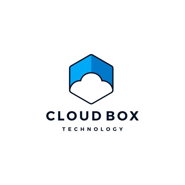 Cloud Sky Technology with Hexagon Cube Box Logo Design Inspiration