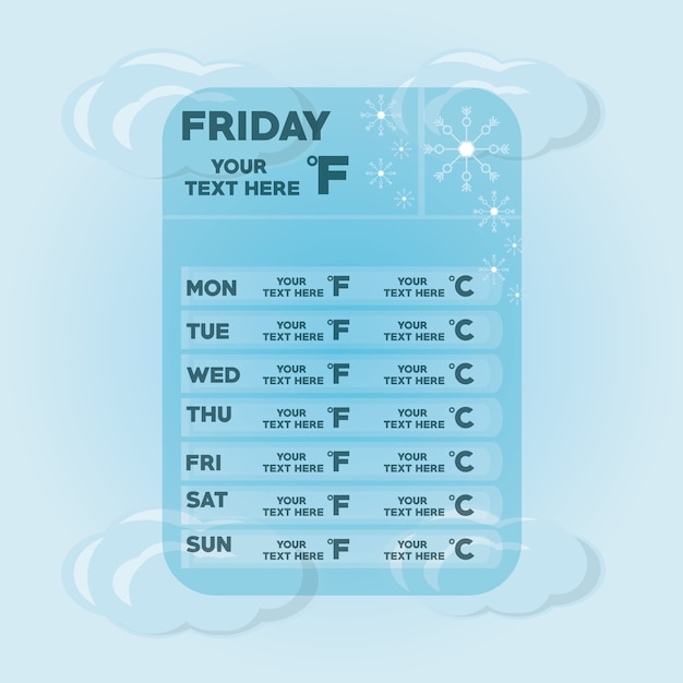 Vettore nuvola e fiocchi di neve del calendario del tempo e del tema del clima