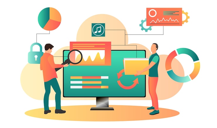 Vector cloud storage design concept internet data exchange technology digital information protection service different device secure data transmission abstract wireless database vector illustration