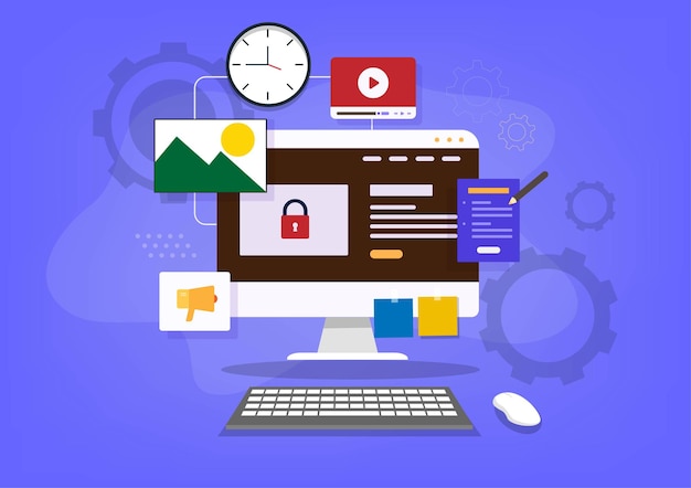 Cloud storage design ideas For presentation and easy delivery of work to customers web ads banners vector illustration in flat cartoon style