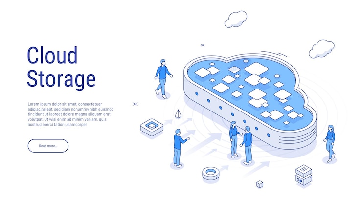 Vector cloud storage for download upload information data in database on cloud services digital service