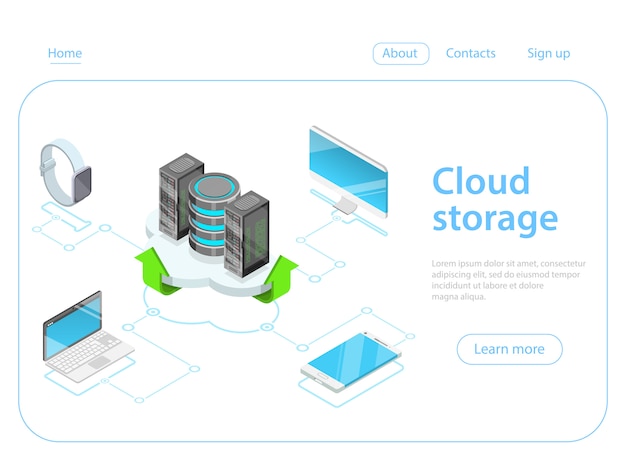 Облако хранения плоский изометрические вектор концепции.