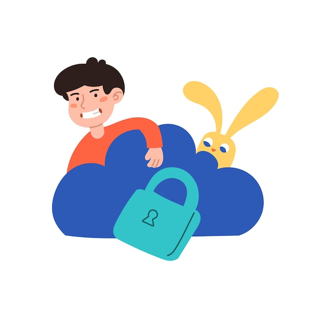 Cloud storage icon A service or application for organizing digital files with data transfer Password protected icon for mobile applications and website concept Isolated cartoon vector illustration