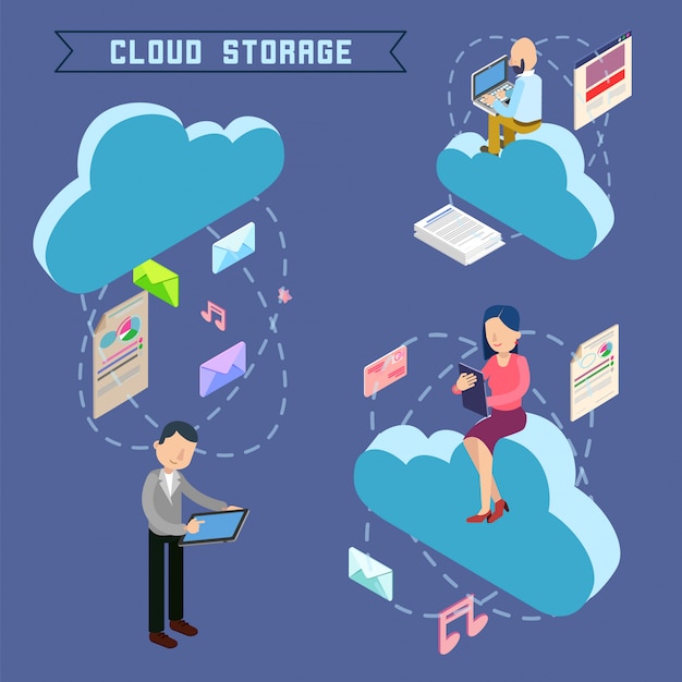 Cloud Storage Isometric Computer Technology