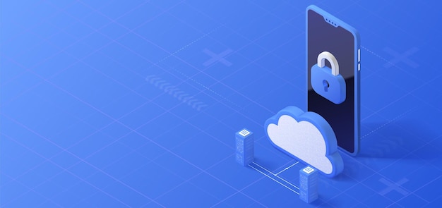 Cloud storage isometric illustration Data server platform Network infrastructure