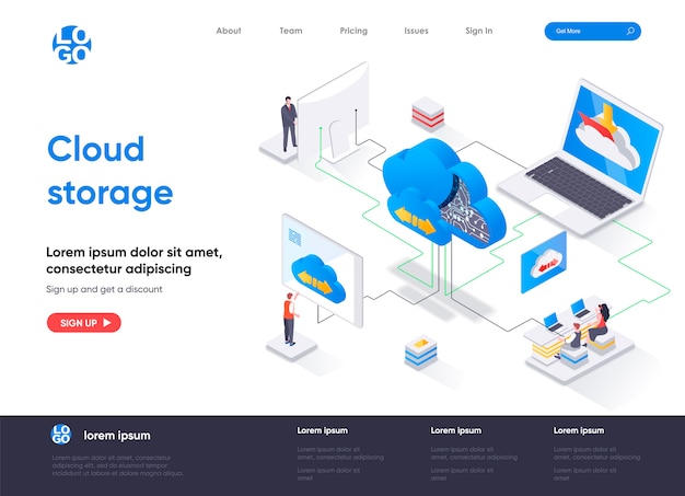 Cloud storage isometric landing page