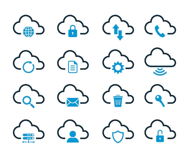 Cloud storage and Network Vector icon set and Cloud service and technology line icons