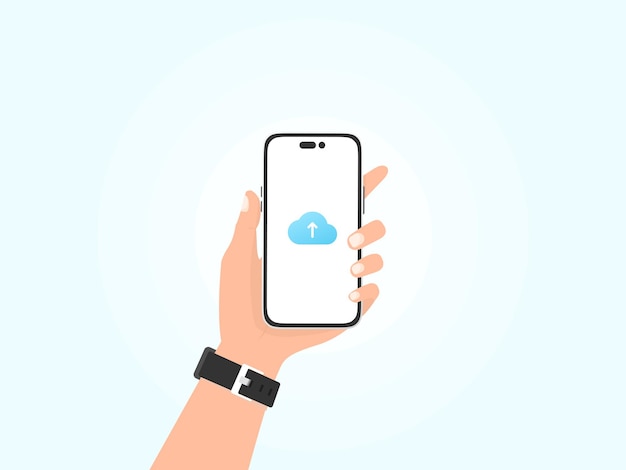 Vector cloud storage phone download and upload flat illustration