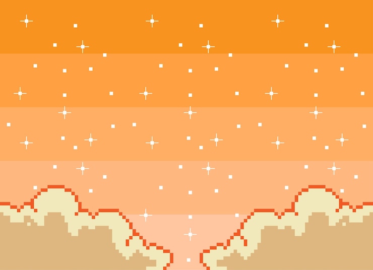 Vector cloud sunset pixel background