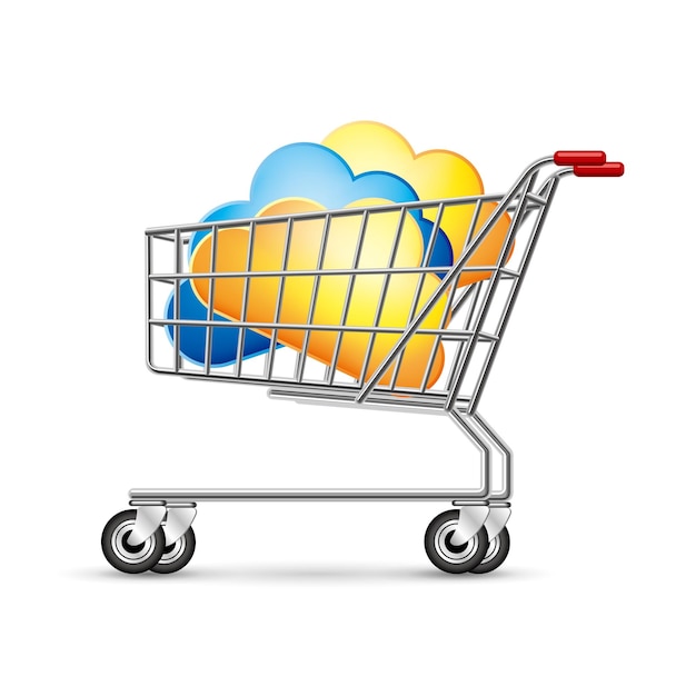 Cloud symbol in the shopping cart, isolated on white background.