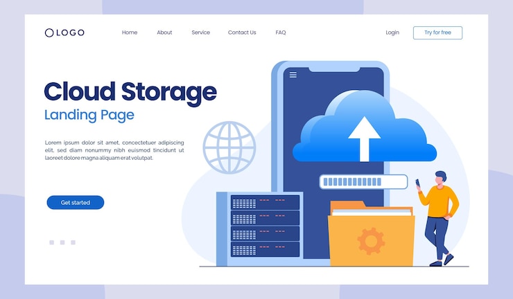 Vector cloud systeem opslag bestand downloaden database bescherming concept datacenter bestandsbeheer vlakke illustratie vector bestemmingspagina sjabloon