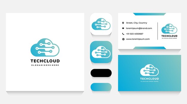 Modello e biglietto da visita del logo di tecnologia e dati cloud