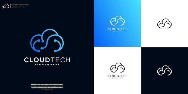 Cloud tech logo design template cloud digital technology logo design inspiration