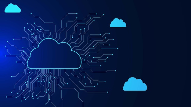 Vector cloud technologie achtergrond met printplaat gegevensopslag concept sjabloonontwerp