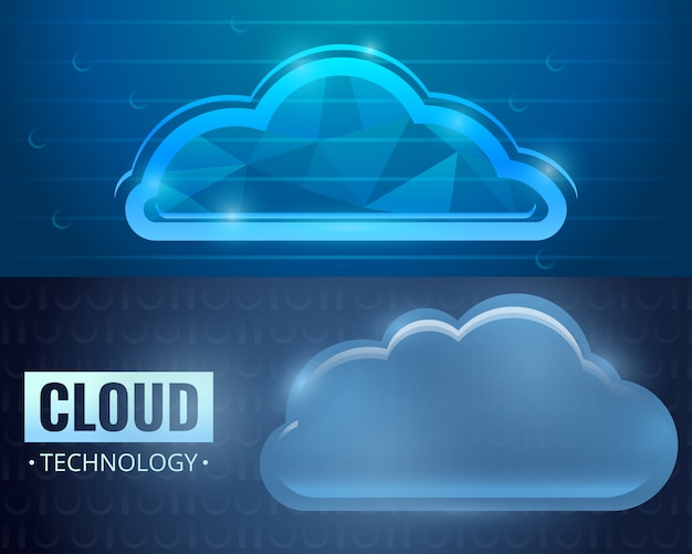 Cloud technology background set, cartoon style