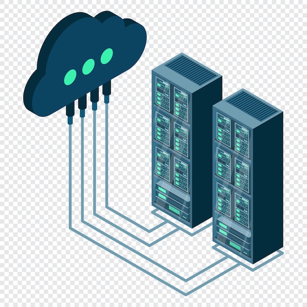 Vector cloud technology computing concept data center concept cloud storage server room isometric database connection server rack vector illustration