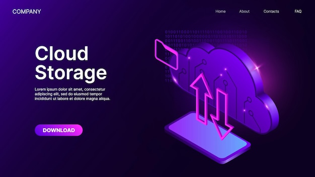 cloud technology computing concept data safety technologies isometric illustration for web page design vector illustration