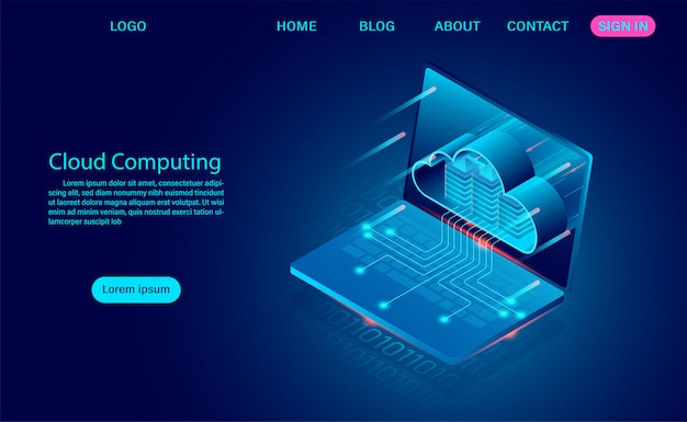 Cloud technology concept. online computing technology. big data flow processing concept. isometric flat design  illustration