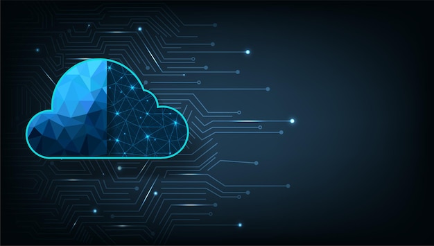 Concetto di illustrazione della tecnologia cloud analisi dei dati di connessione ad alta velocità rete tecnologica per dispositivi connessi cloud computing big data center su sfondo blu scuro