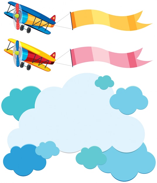 Vector cloud template and two airplanes with flags