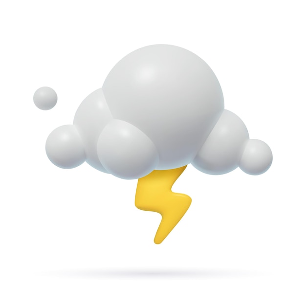 Cloud and thunder 3d weather icon Realistic three dimensional illustration of storm with lightning