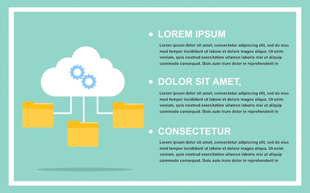 File di trasferimento cloud con tre elementi con illustrazione vettoriale modello di testo