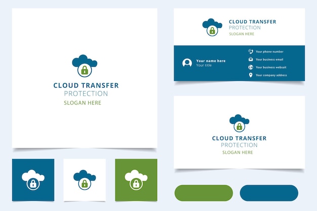 Cloud transfer protection logo design with editable slogan