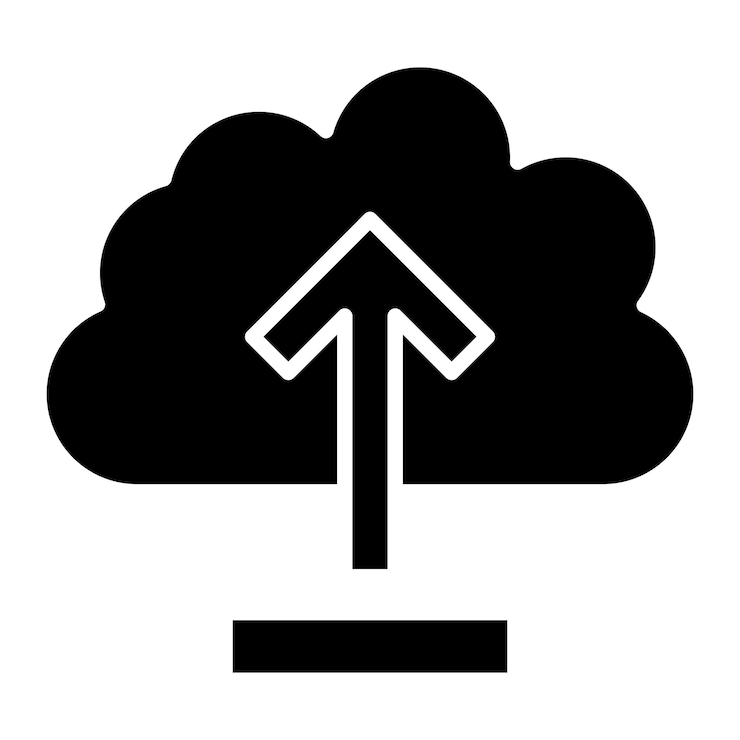 Vector cloud upload glyph solid black illustration