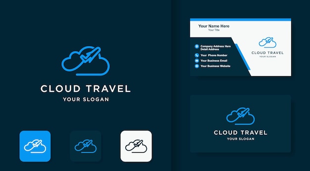 Cloud vliegtuig logo en visitekaartje ontwerp