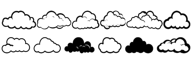 Силуэты облачной погоды устанавливают большой пакет векторного силуэта на изолированном белом фоне
