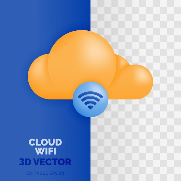 3d 광택 및 플라스틱 스타일의 CLOUD WIFI 벡터 그림 클라우드 컴퓨팅 기술 네트워크 및 데이터 스토리지 서버 개발