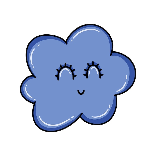 Cloud with closed eyes and eyelashes smiling weather phenomena doodle coloring line cartoon