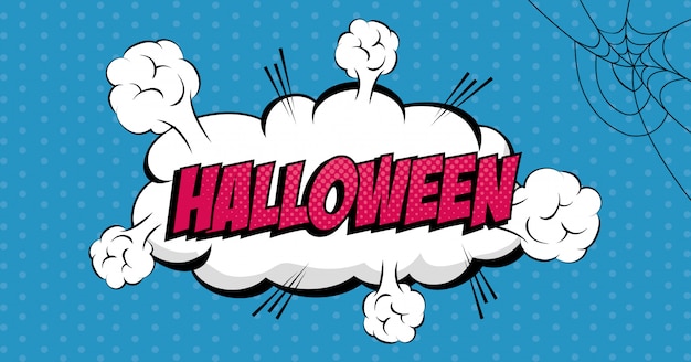 Nuvola con lettere di halloween icona di stile pop art