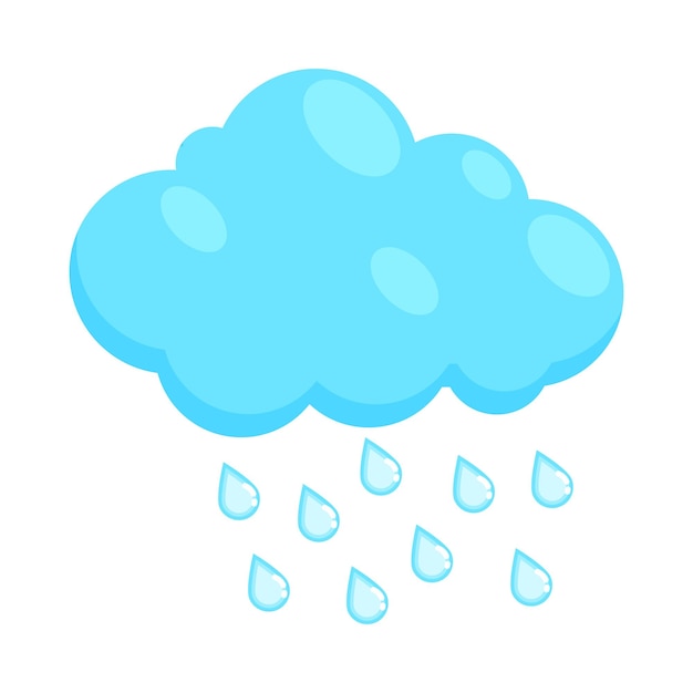 Vector cloud with rain drops icon in cartoon style on a white background