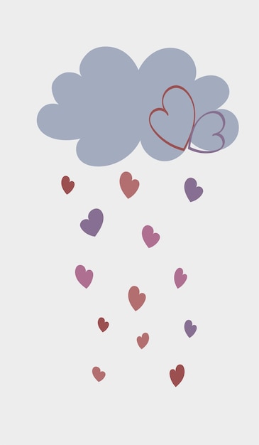 Vector cloud with a rain of hearts