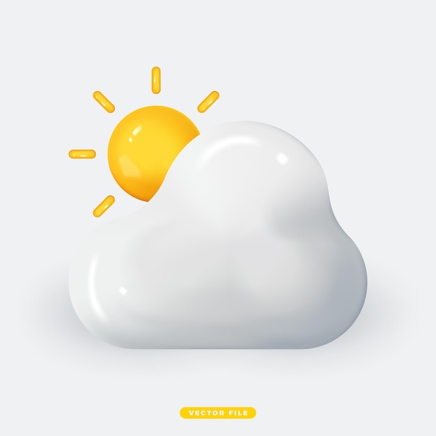 Vector cloud with sun 3d realistic weather icon isolated vector illustration realistic 3d icon design for mobile app and website