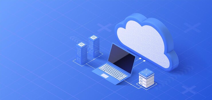Vector cloudopslag isometrische illustratie gegevensserverplatform netwerkinfrastructuur